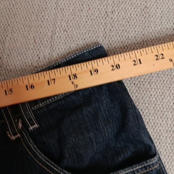 Timberland Denim Shorts Mens 39 Dark Wash Whiskered Baggy Y2K Embroidered - Picture 9 of 14